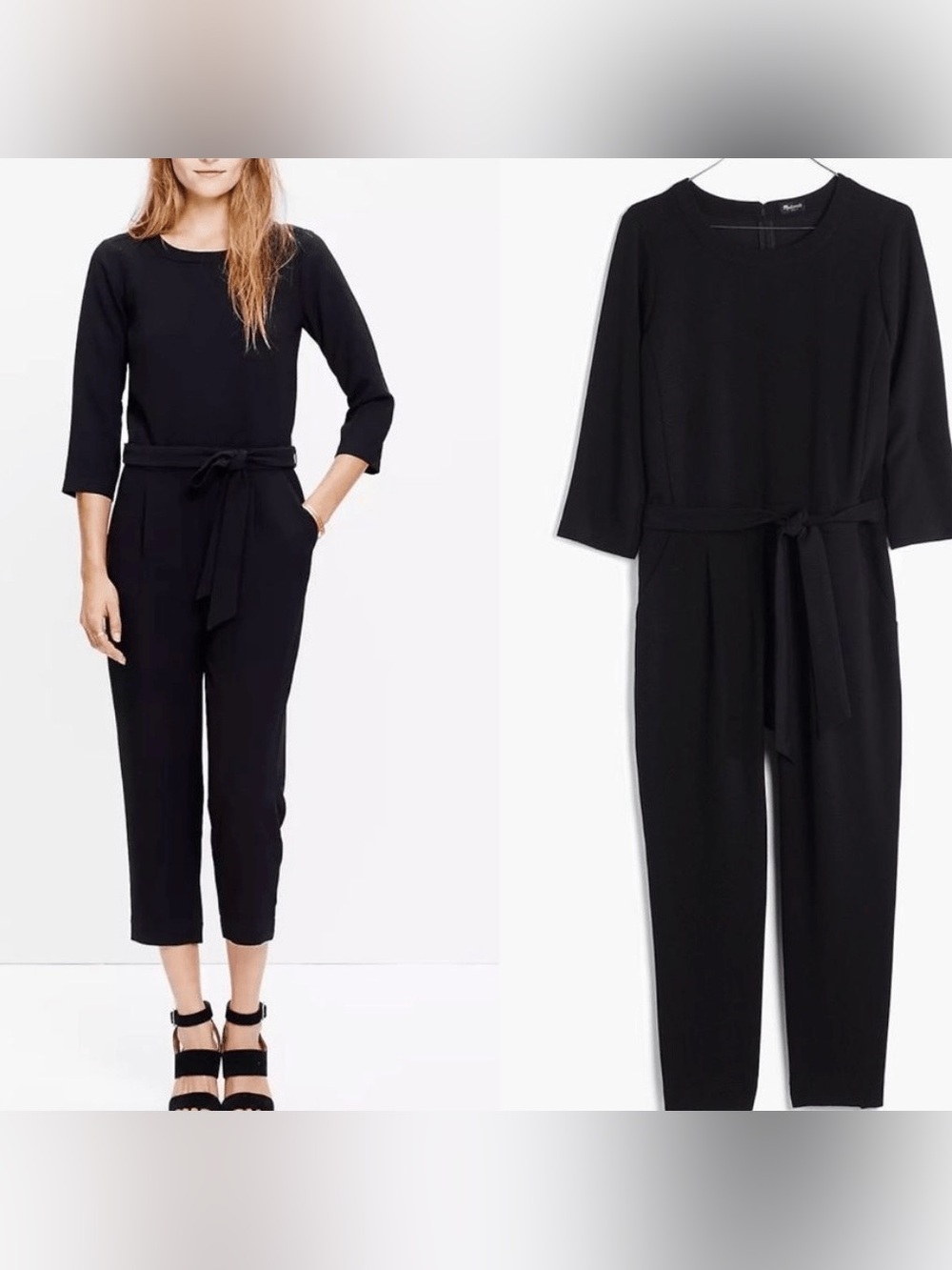 Madewell Crepe Jumper Black Long 3/4 sleeve with removable waist band 8